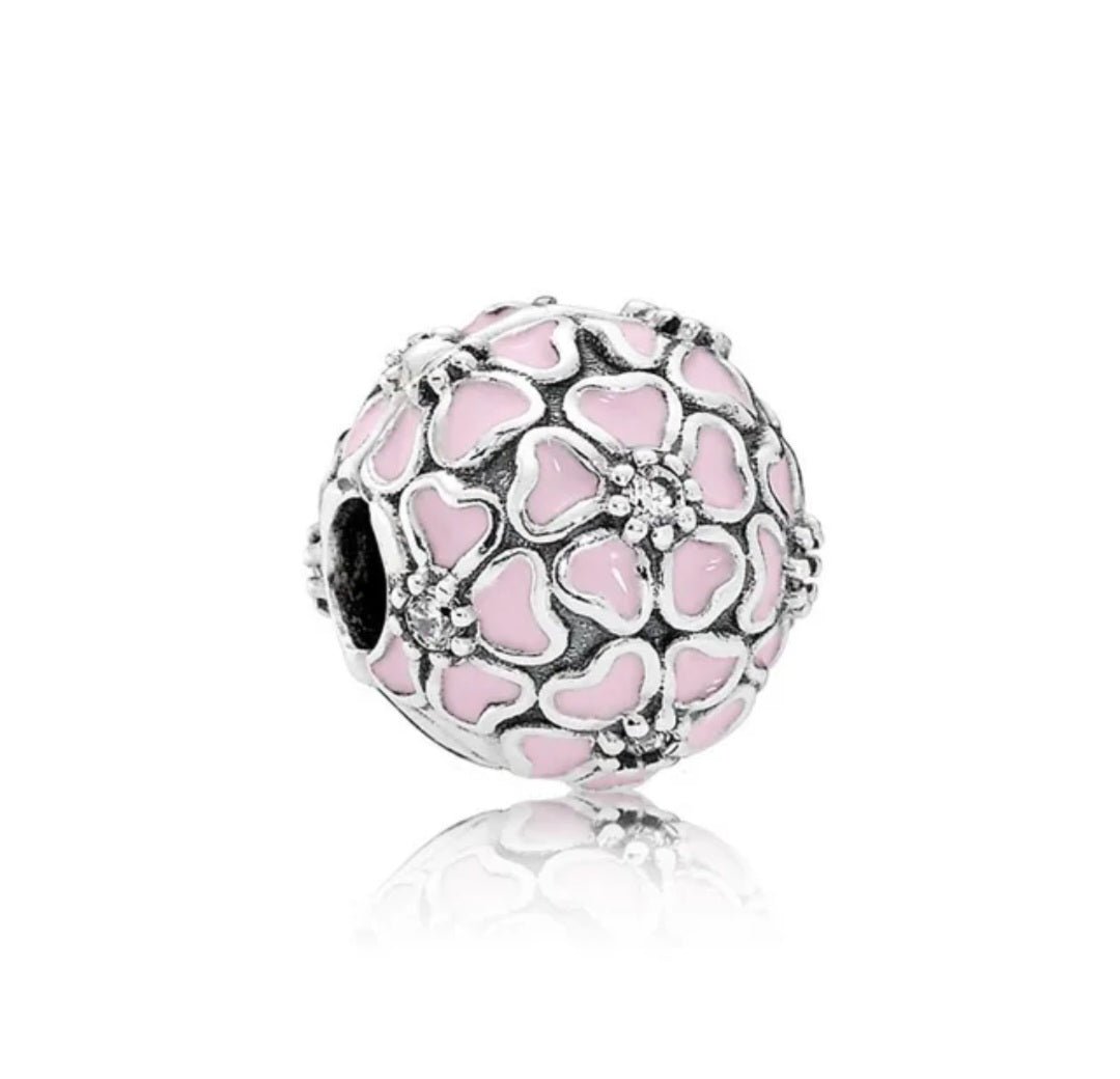 Sterling Silver Pink Primrose Round Stopper Clip Charm - Enchanting Charms