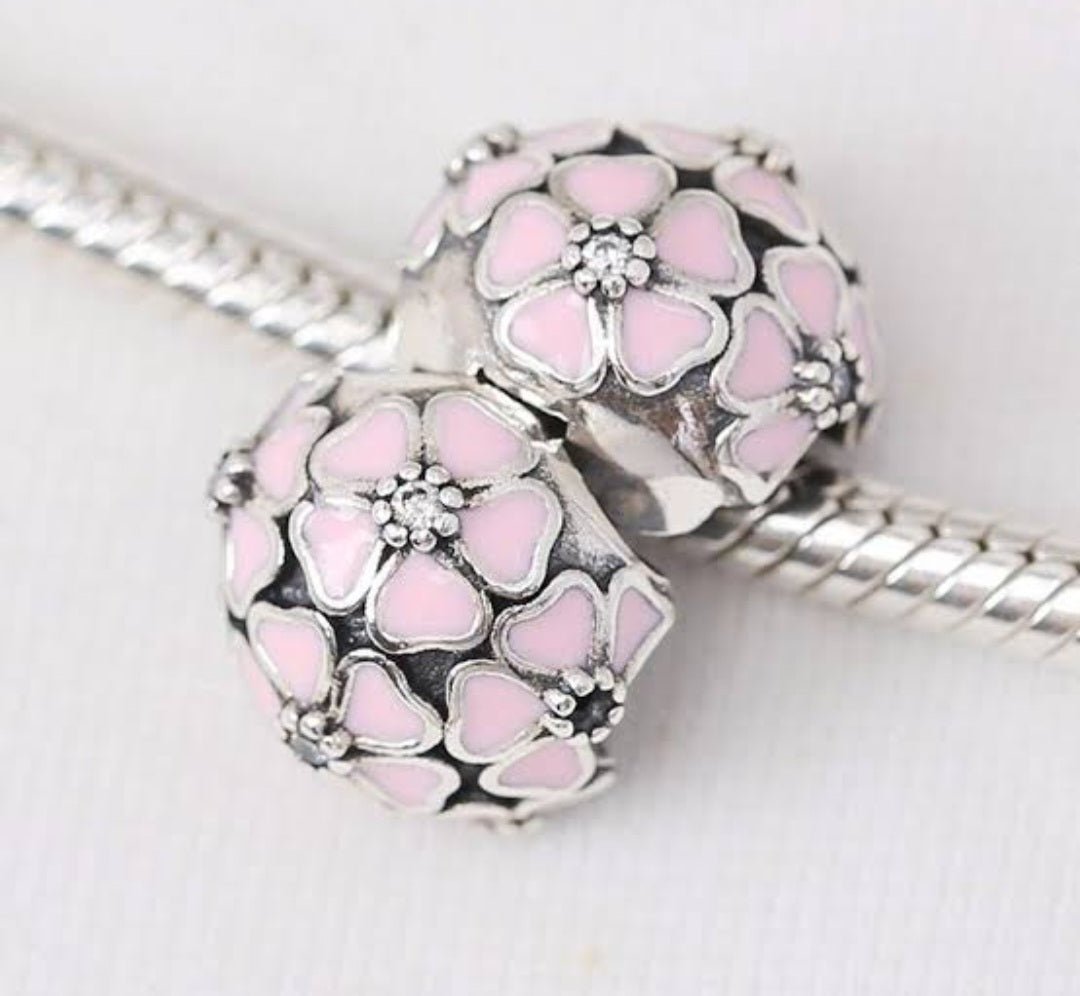 Sterling Silver Pink Primrose Round Stopper Clip Charm - Enchanting Charms