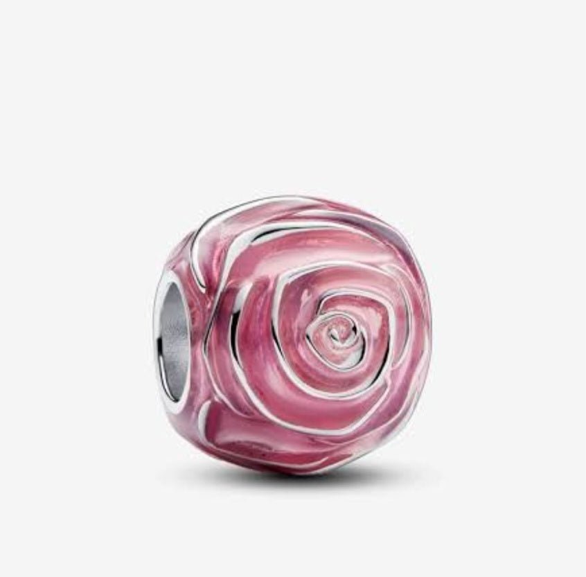 Sterling Silver Pink Rose In Bloom Flower Charm - Enchanting Charms