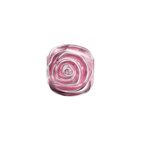 Sterling Silver Pink Rose In Bloom Flower Charm - Enchanting Charms