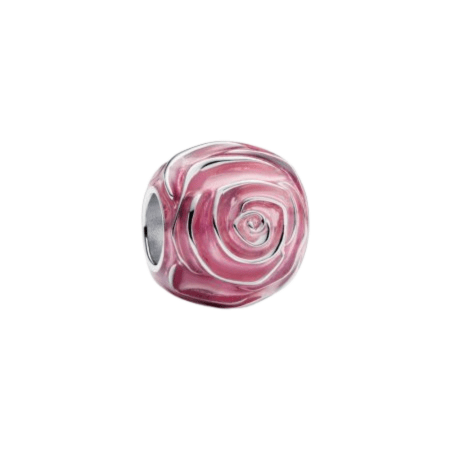 Sterling Silver Pink Rose In Bloom Flower Charm - Enchanting Charms