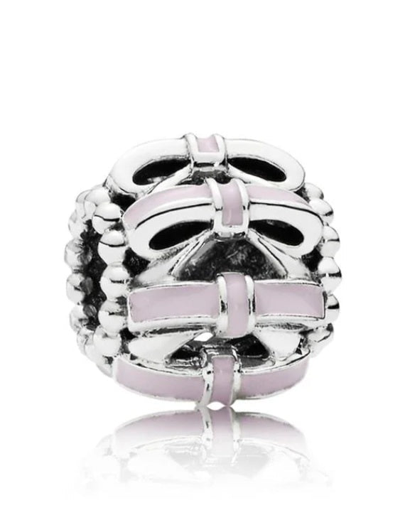Sterling Silver Pink Round Bows Charm - Enchanting Charms