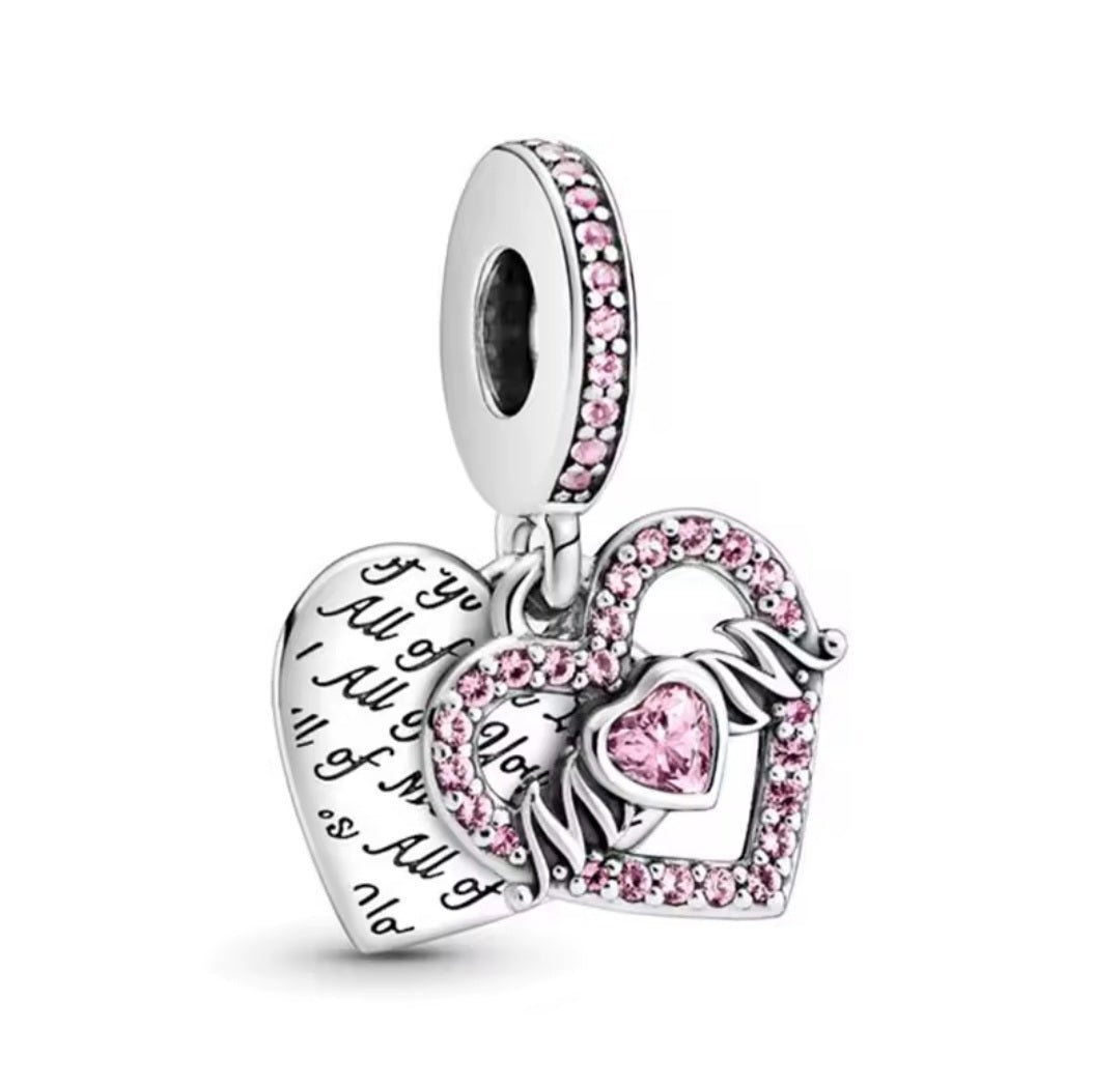 Sterling Silver Pink Sparkling Heart Mom Charm - Enchanting Charms