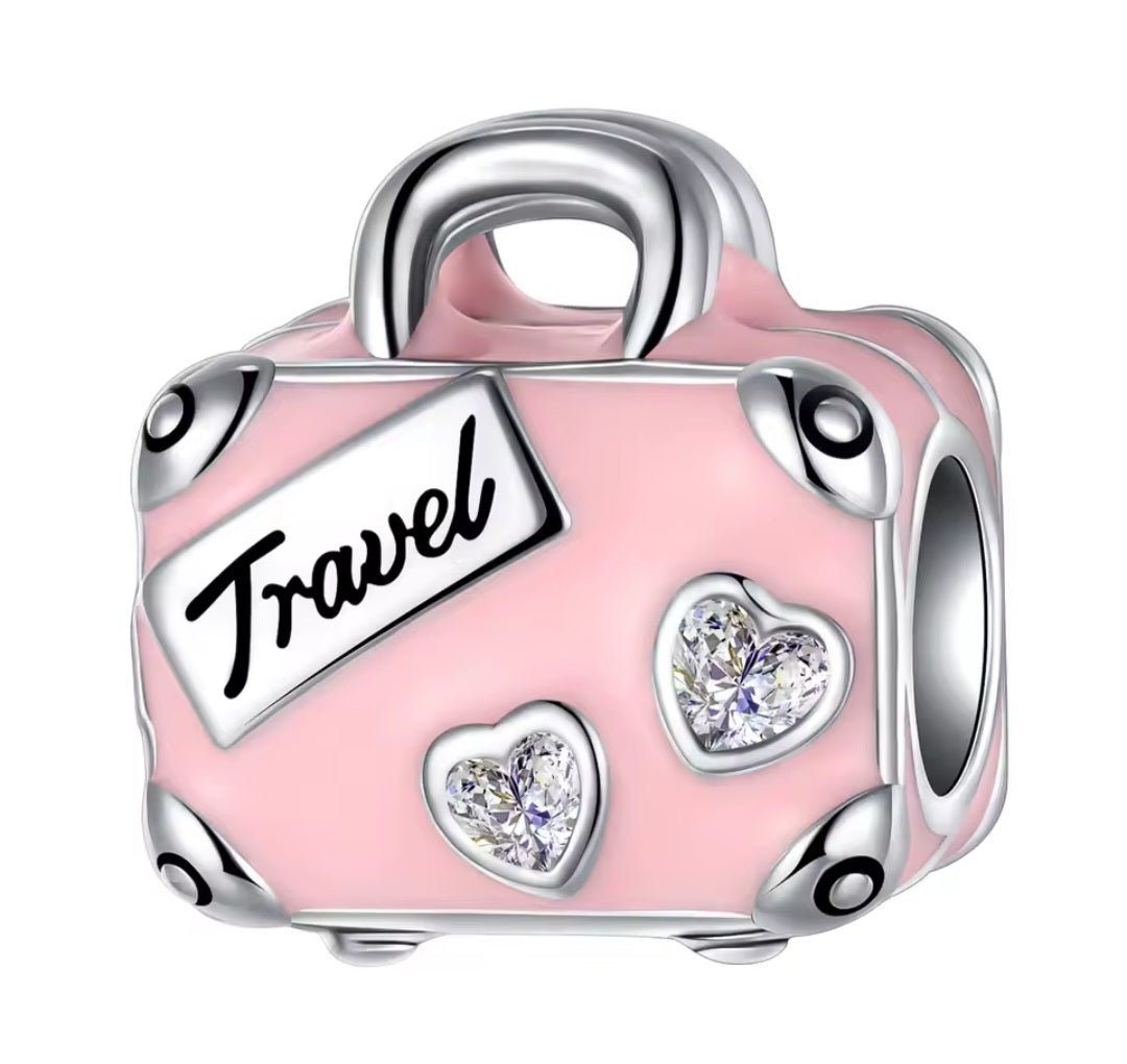 Sterling Silver Pink Suitcase Travel Charm - Enchanting Charms