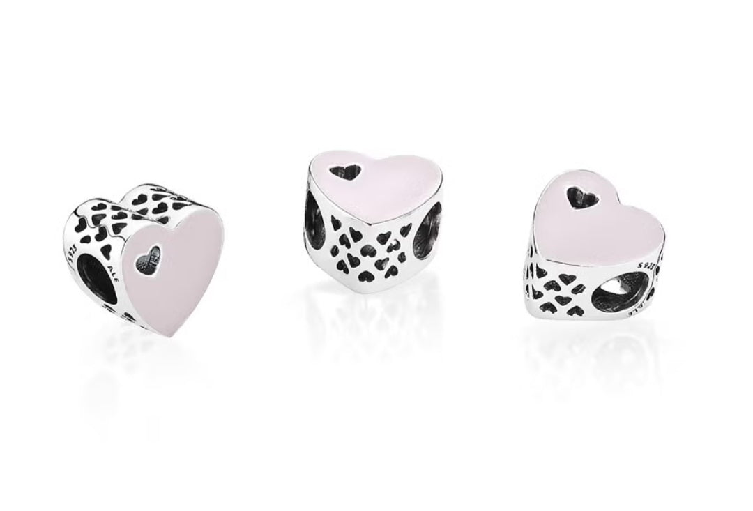 Sterling Silver Pink Sweetheart Enamel Heart Charm - Enchanting Charms