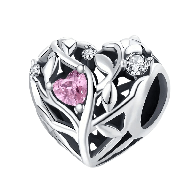 Sterling Silver Pink Tree Of Life Heart Charm - Enchanting Charms