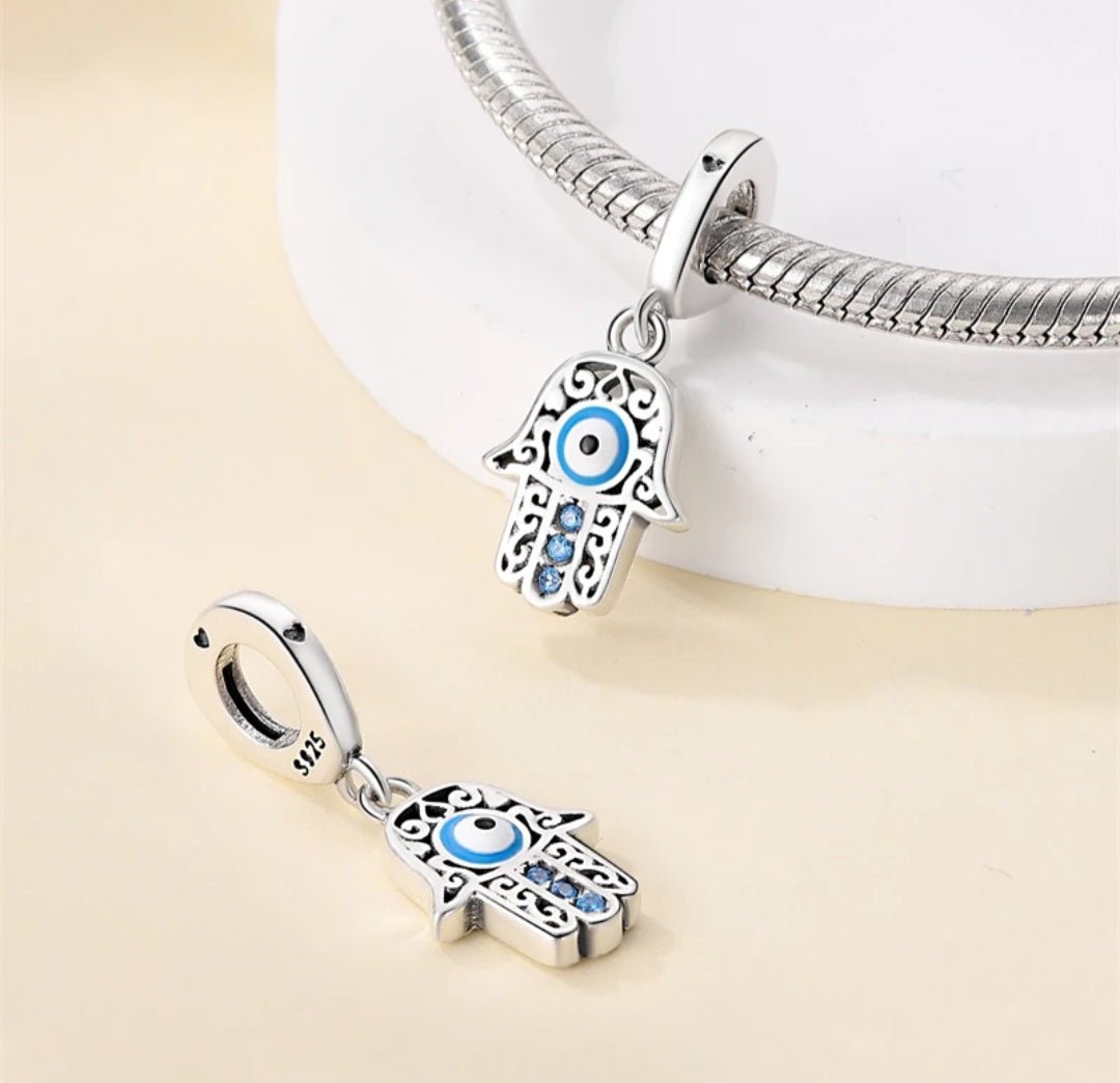 Sterling Silver Protective Eye And Hamsa Hand Charm - Enchanting Charms