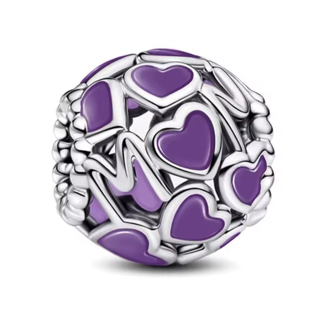 Sterling Silver Purple Openwork Mom Charm - Enchanting Charms
