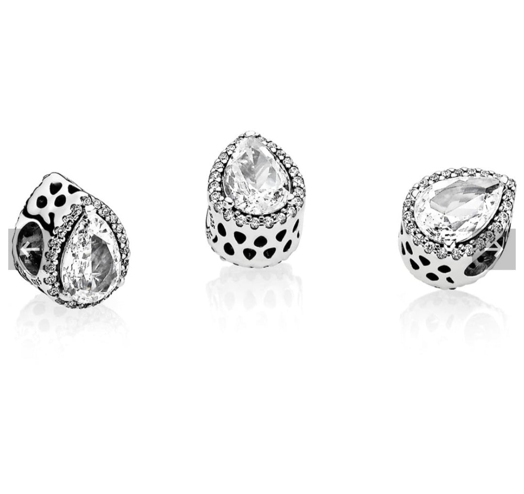 Sterling Silver Radiant Sparkling Teardrop Charm - Enchanting Charms