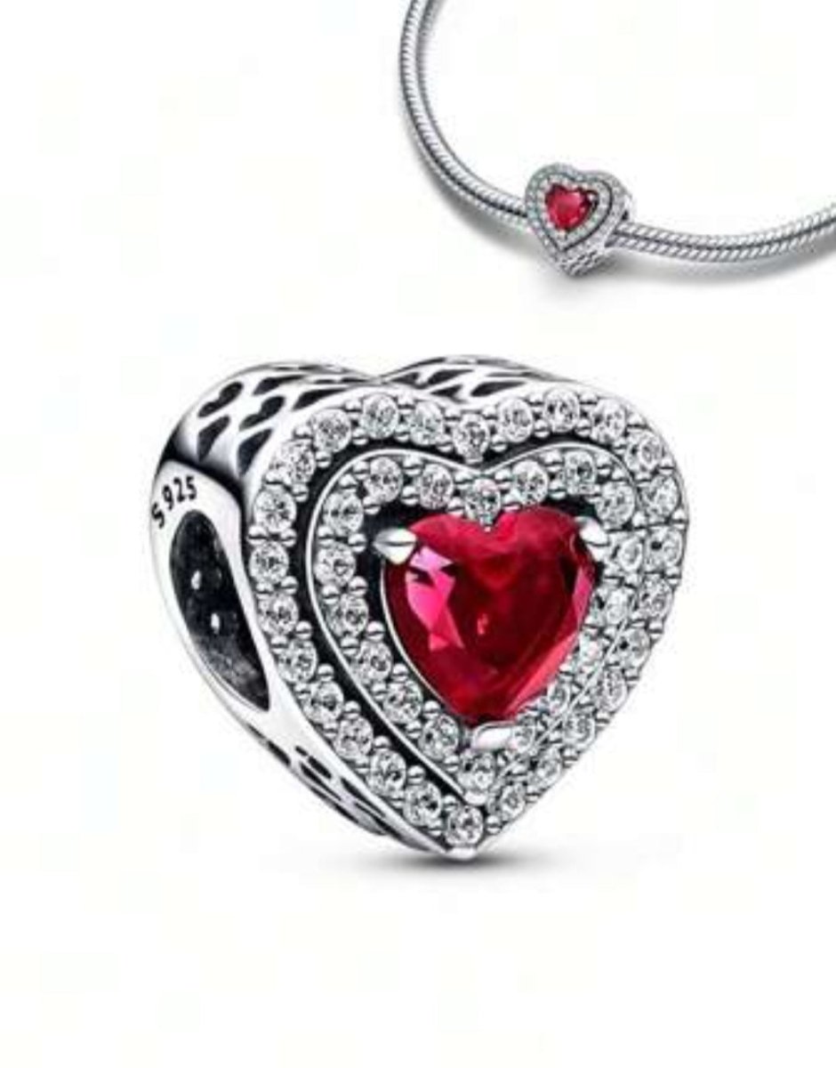 Sterling Silver Red Levelled Heart Charm - Enchanting Charms