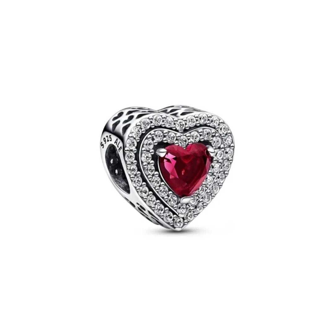 Sterling Silver Red Levelled Heart Charm - Enchanting Charms