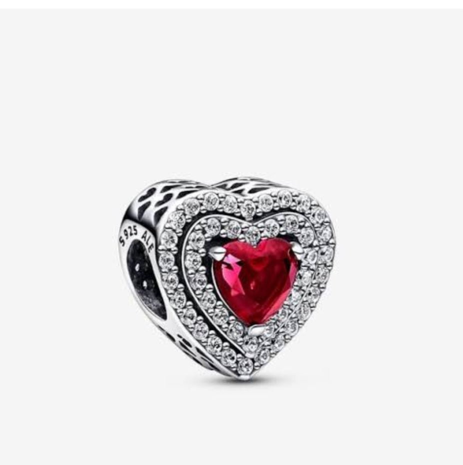 Sterling Silver Red Sparkling Elevated Heart Charm - Enchanting Charms