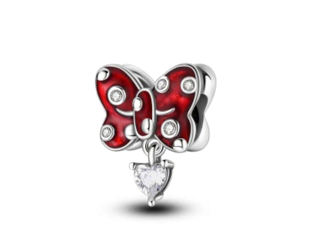 Sterling Silver Red Sparkling Polka Dot Bow Charm - Enchanting Charms