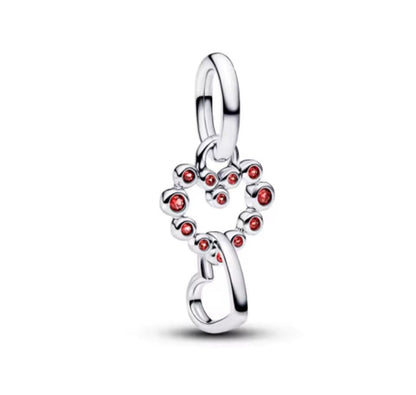 Sterling Silver Red Stone Connected Hearts Charm - Enchanting Charms