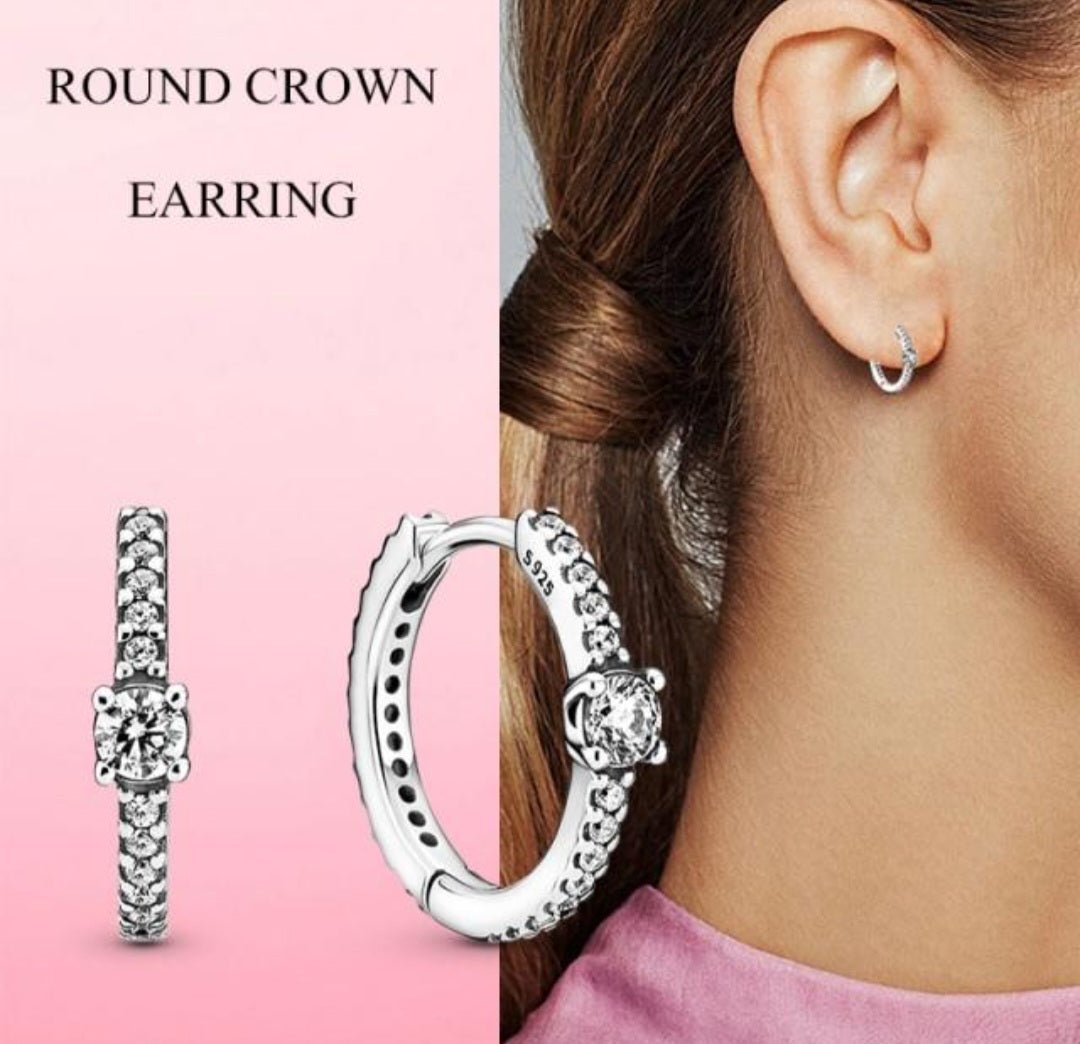 Sterling Silver Round Crown Hoop Earring - Enchanting Charms