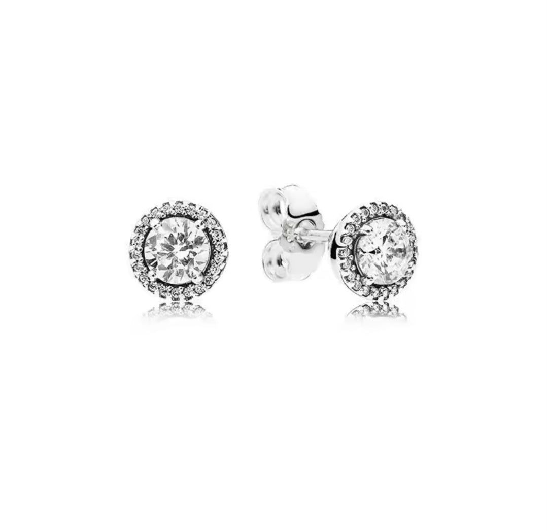 Sterling Silver Round Sparkle Stud Earrings - Enchanting Charms