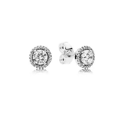 Sterling Silver Round Sparkle Stud Earrings - Enchanting Charms
