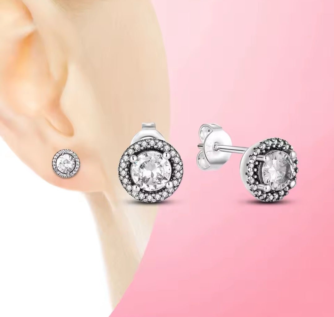 Sterling Silver Round Sparkle Stud Earrings - Enchanting Charms