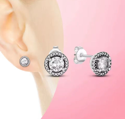 Sterling Silver Round Sparkle Stud Earrings - Enchanting Charms