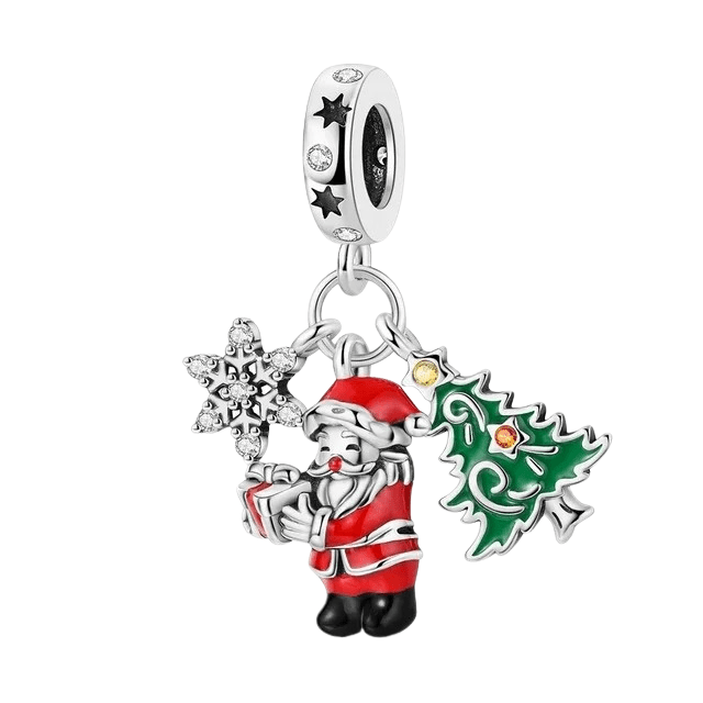 Sterling Silver Santa Claus Christmas Tree Charm - Enchanting Charms