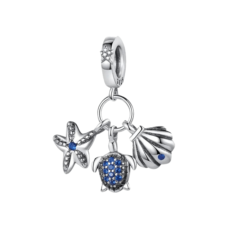 Sterling Silver Sea Turtle Shell Starfish Charm - Enchanting Charms