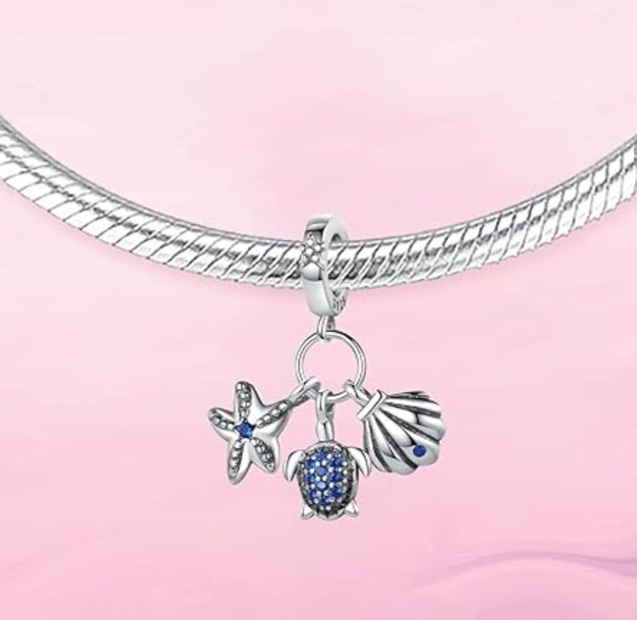 Sterling Silver Sea Turtle Shell Starfish Charm - Enchanting Charms