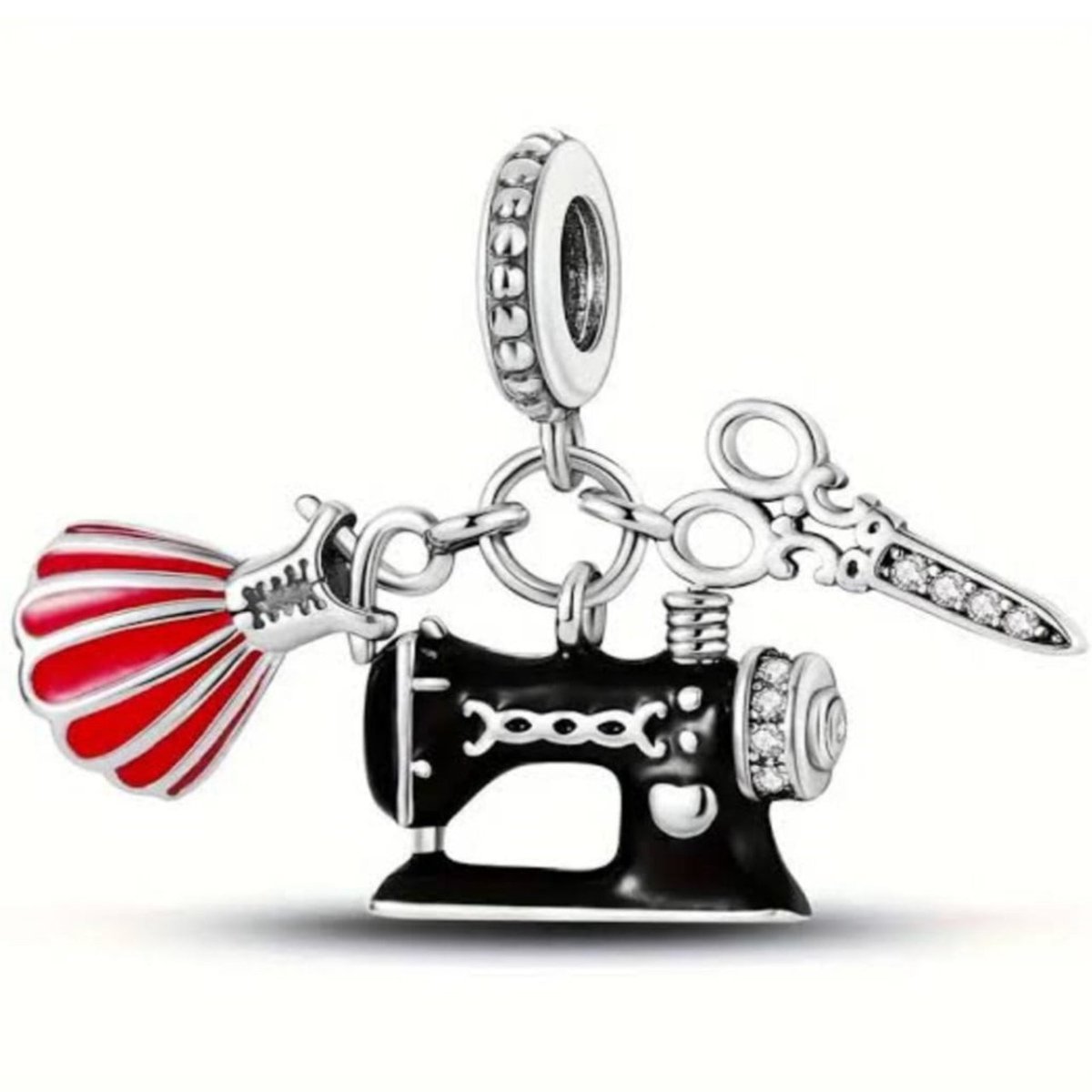 Sterling Silver Sewing Machine Dress & Scissors Charm - Enchanting Charms