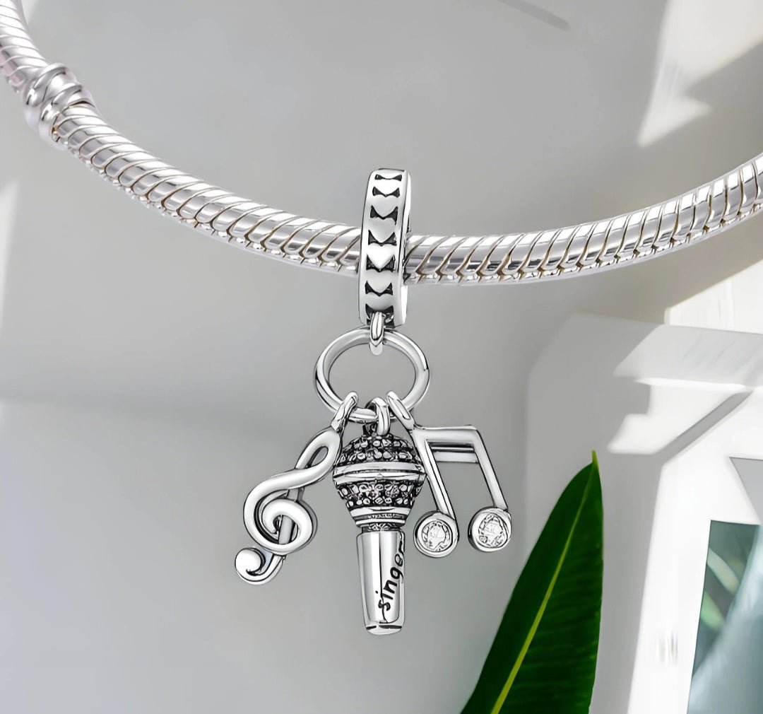 Sterling Silver Singer Microphone Music Charm - Enchanting Charms