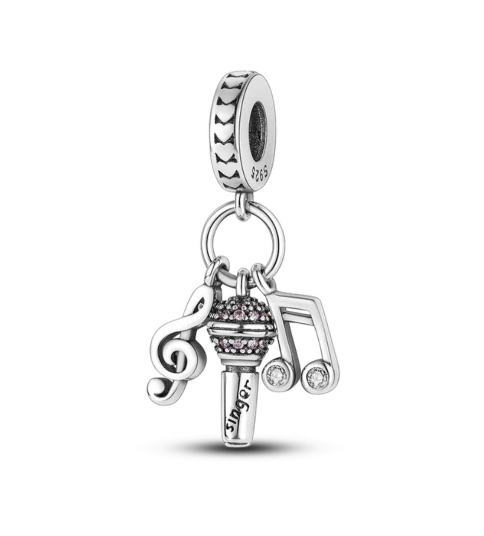 Sterling Silver Singer Microphone Music Charm - Enchanting Charms