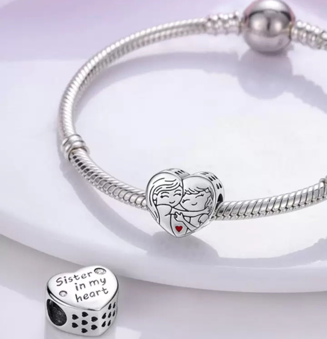 Sterling Silver Sister In My Heart Charm - Enchanting Charms