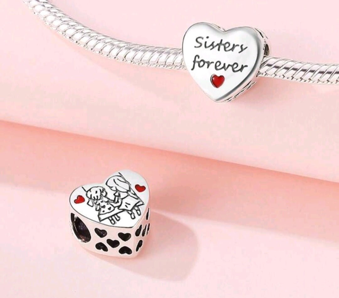 Sterling Silver Sisters Forever Heart Charm - Enchanting Charms