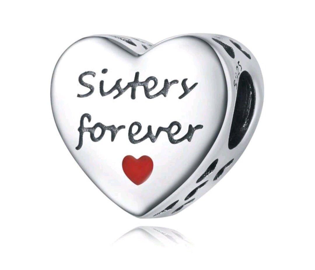 Sterling Silver Sisters Forever Heart Charm - Enchanting Charms