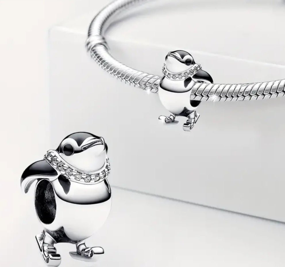 Sterling Silver Skiing Penquin Charm - Enchanting Charms