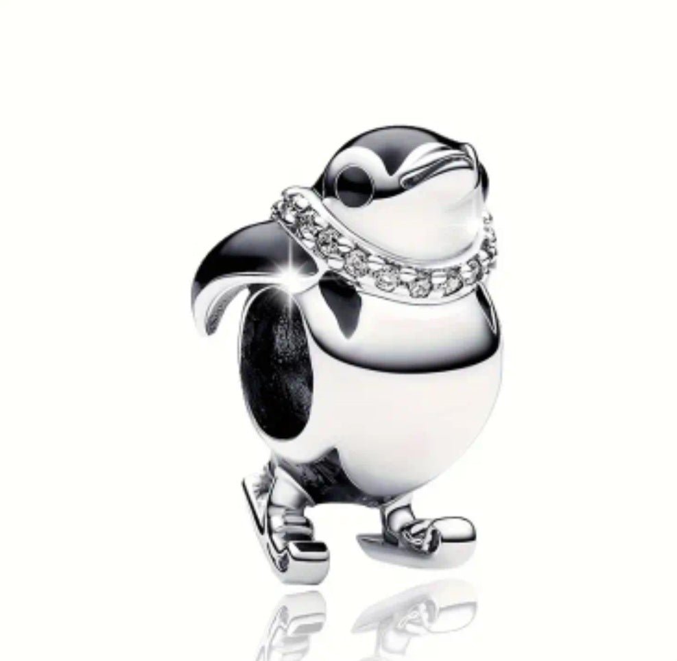 Sterling Silver Skiing Penquin Charm - Enchanting Charms