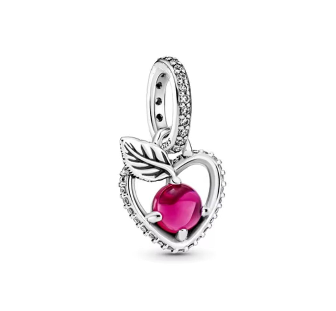 Sterling Silver Snow White Apple Heart Charm - Enchanting Charms