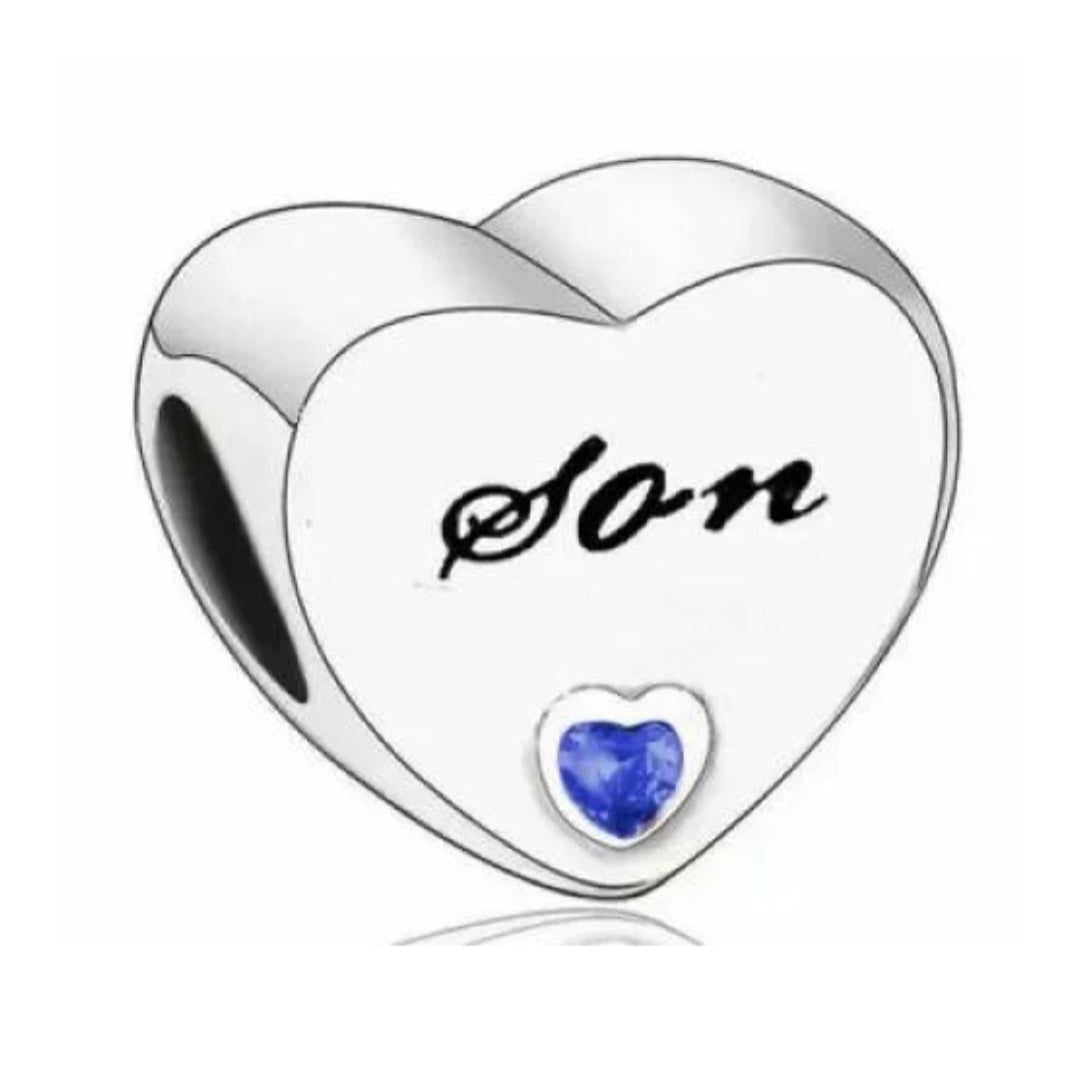 Sterling Silver Son Heart Charm - Enchanting Charms
