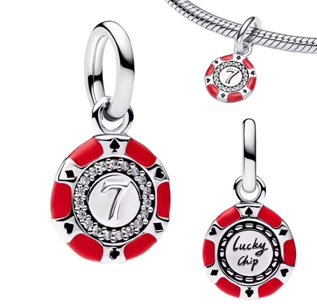 Sterling Silver Sparkling 7 Lucky Chip Charm - Enchanting Charms