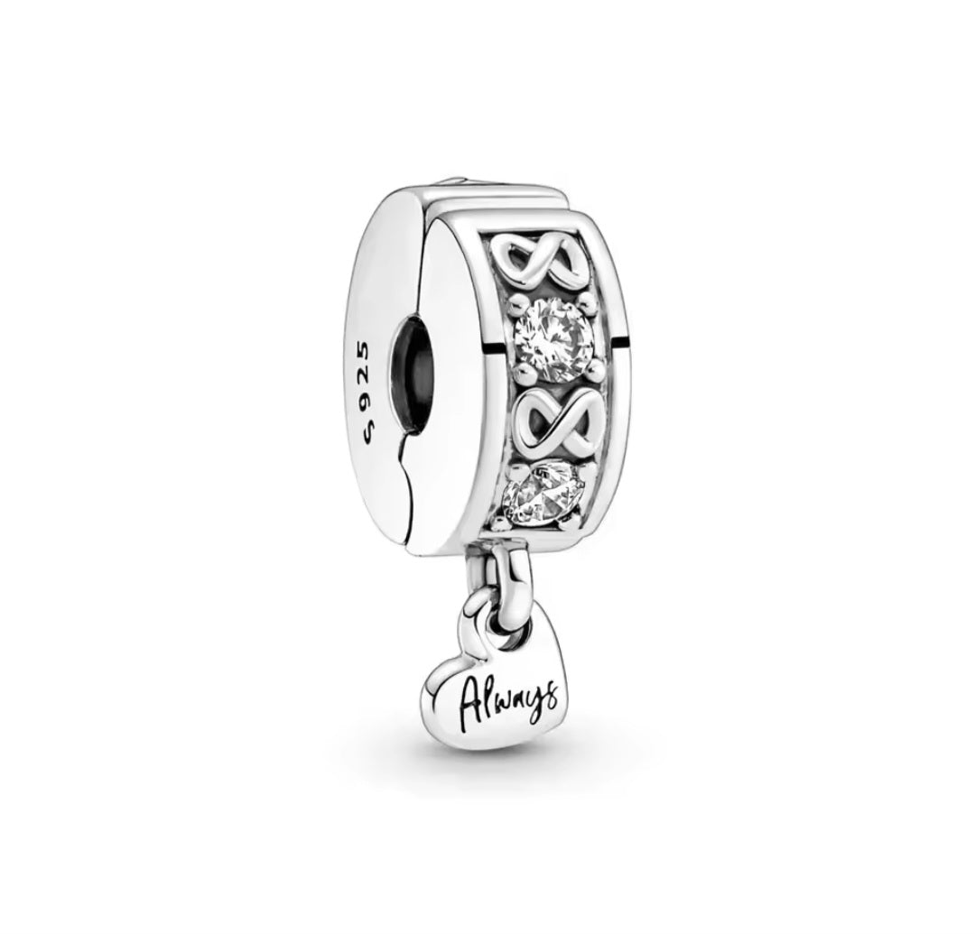 Sterling Silver Sparkling Always Clip Stopper Charm - Enchanting Charms