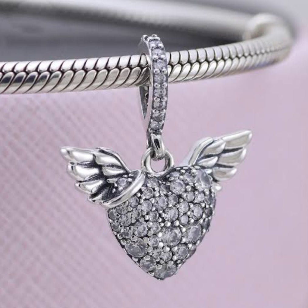 Sterling Silver Sparkling Angel Wings Charm - Enchanting Charms