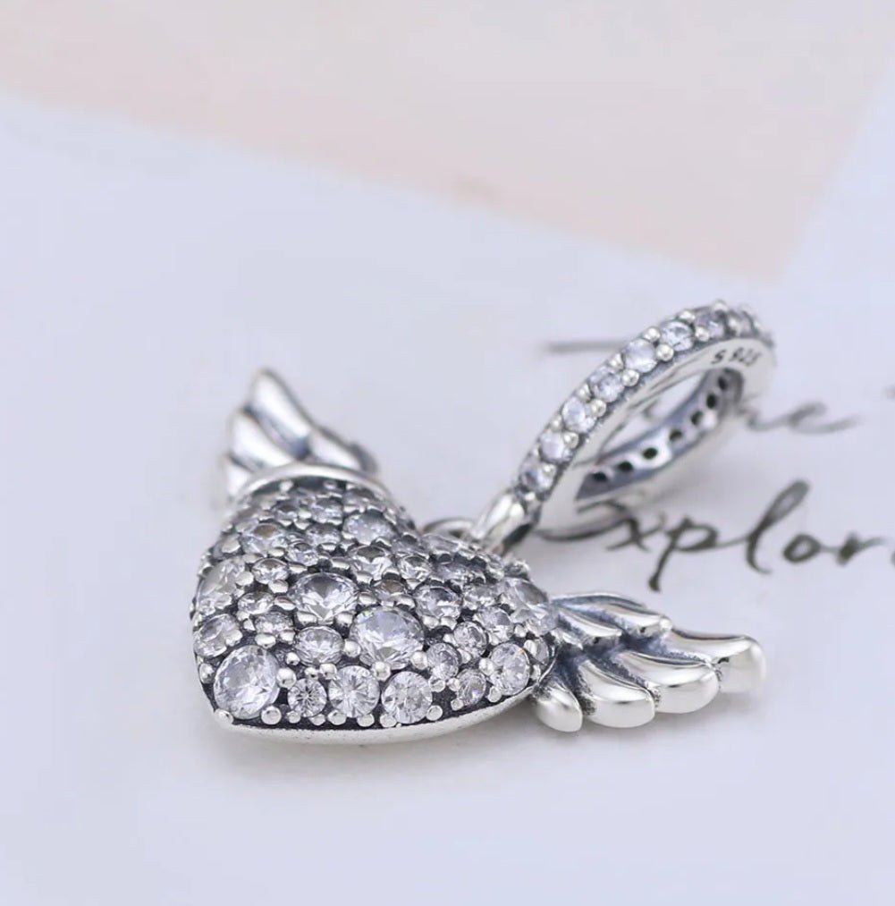 Sterling Silver Sparkling Angel Wings Charm - Enchanting Charms