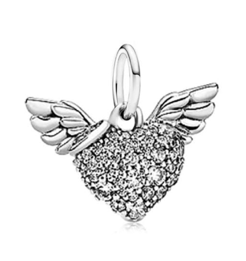 Sterling Silver Sparkling Angel Wings Charm - Enchanting Charms
