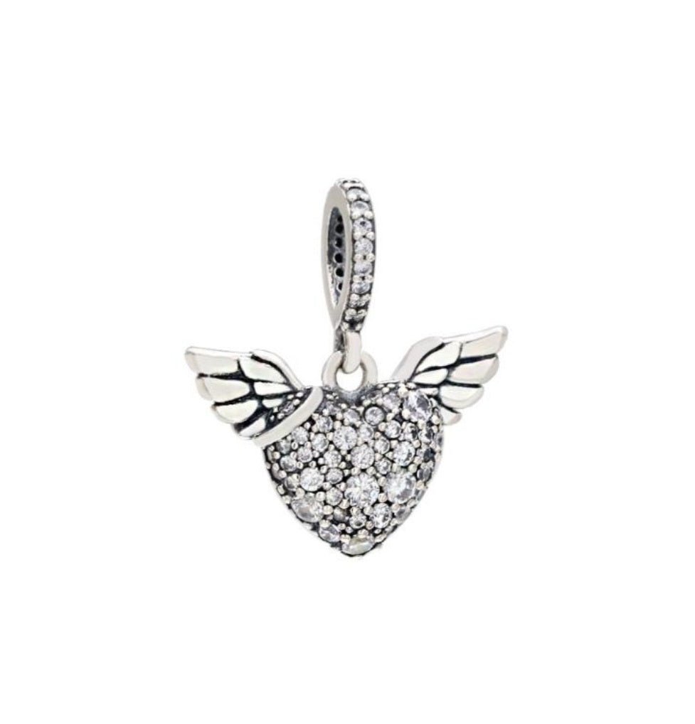 Sterling Silver Sparkling Angel Wings Charm - Enchanting Charms