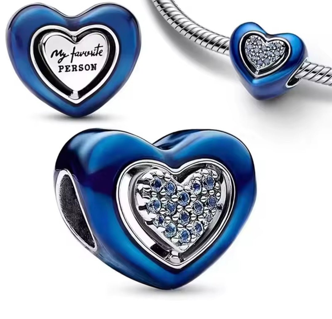 Sterling Silver Sparkling Blue Heart My Favorite Person Charm - Enchanting Charms