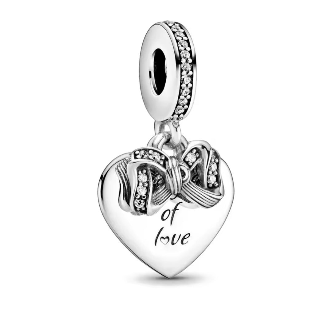 Sterling Silver Sparkling Bow Of Love Charm - Enchanting Charms