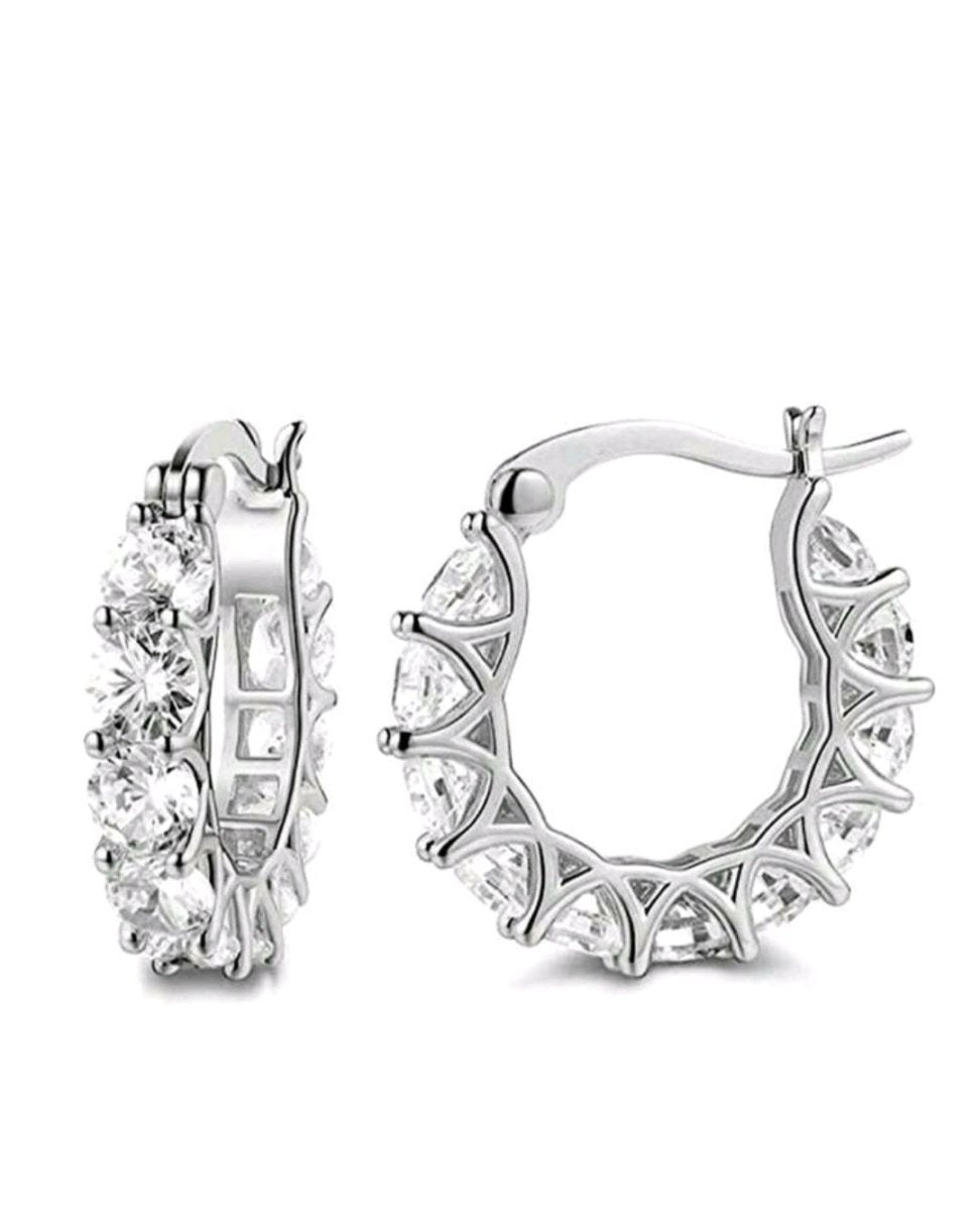 Sterling Silver Sparkling Circular Hoop Earrings - Enchanting Charms