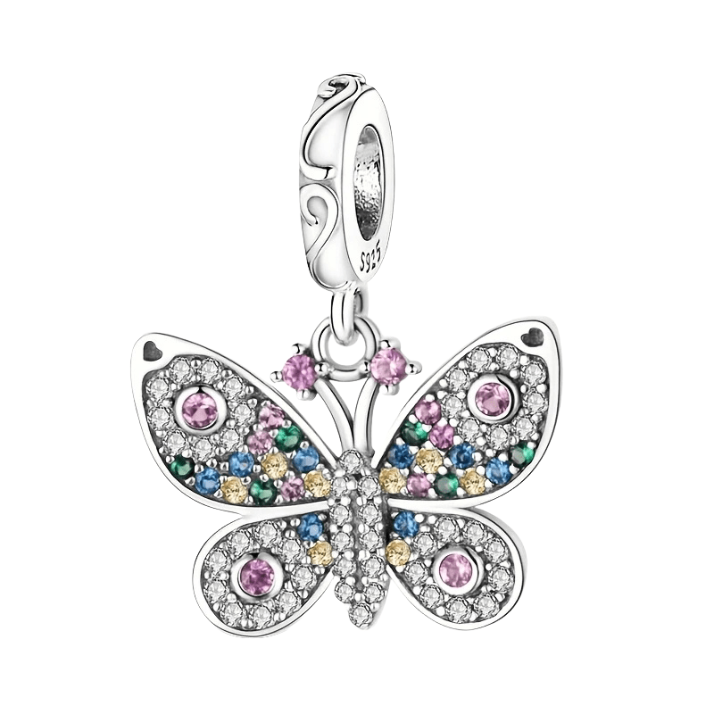 Sterling Silver Sparkling Colorful Butterfly Charm - Enchanting Charms