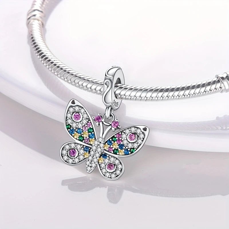Sterling Silver Sparkling Colorful Butterfly Charm - Enchanting Charms