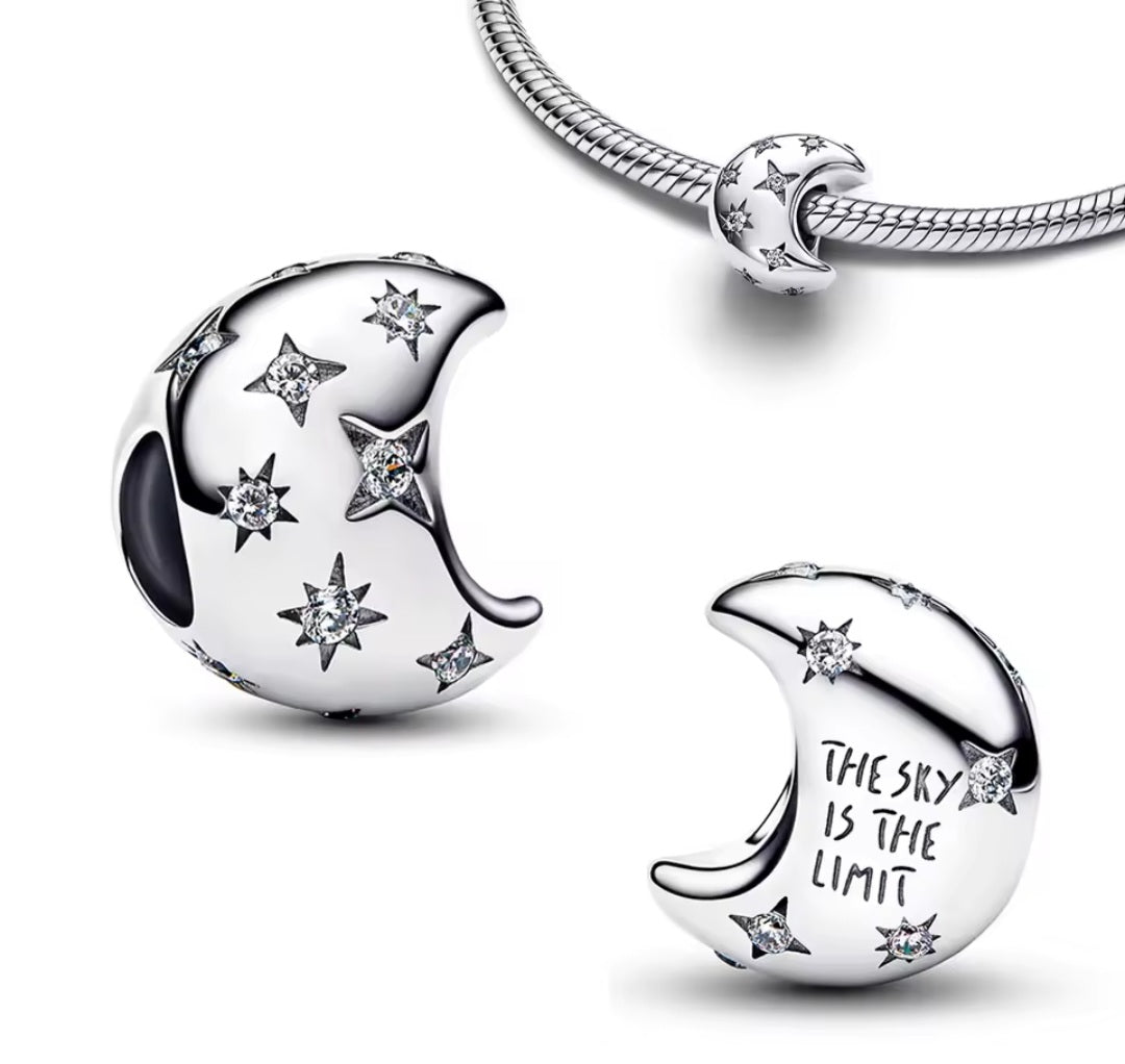 Sterling Silver Sparkling Crescent Moon Charm - Enchanting Charms