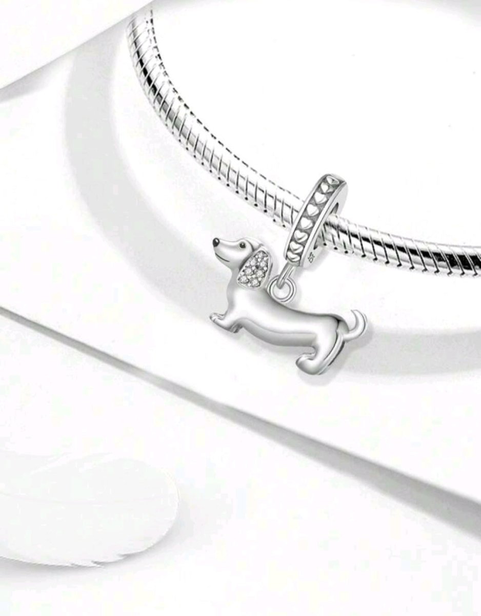 Sterling Silver Sparkling Dachund Charm - Enchanting Charms