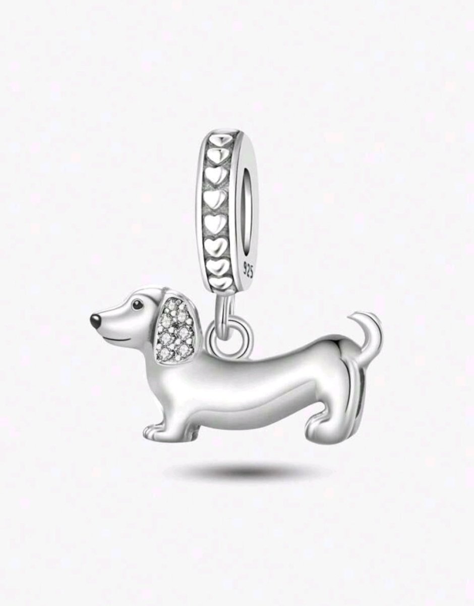 Sterling Silver Sparkling Dachund Charm - Enchanting Charms